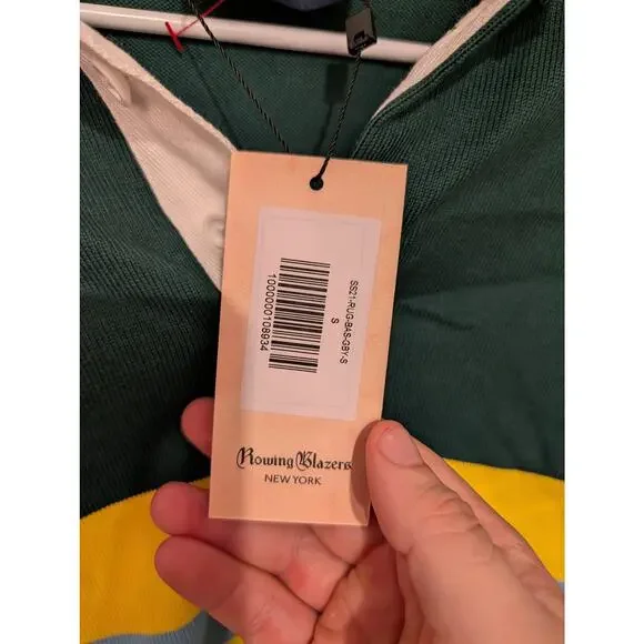 NWT Rowing Blazers Striped Rugby Shirt Green Yellow Blue S - Picture 5 of 10